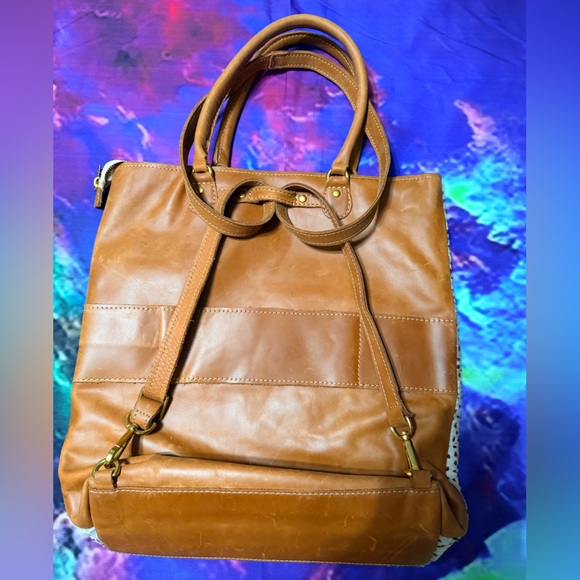 Sseko Spotted Cream and Tan Leather convertible Backpack Tote